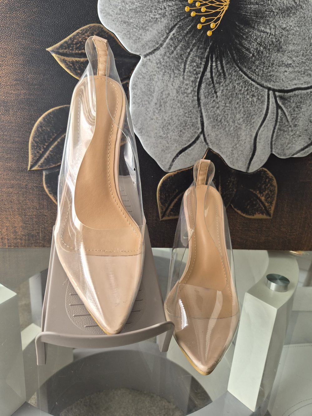 Clear Nude Pointed Toe Slingback Heels